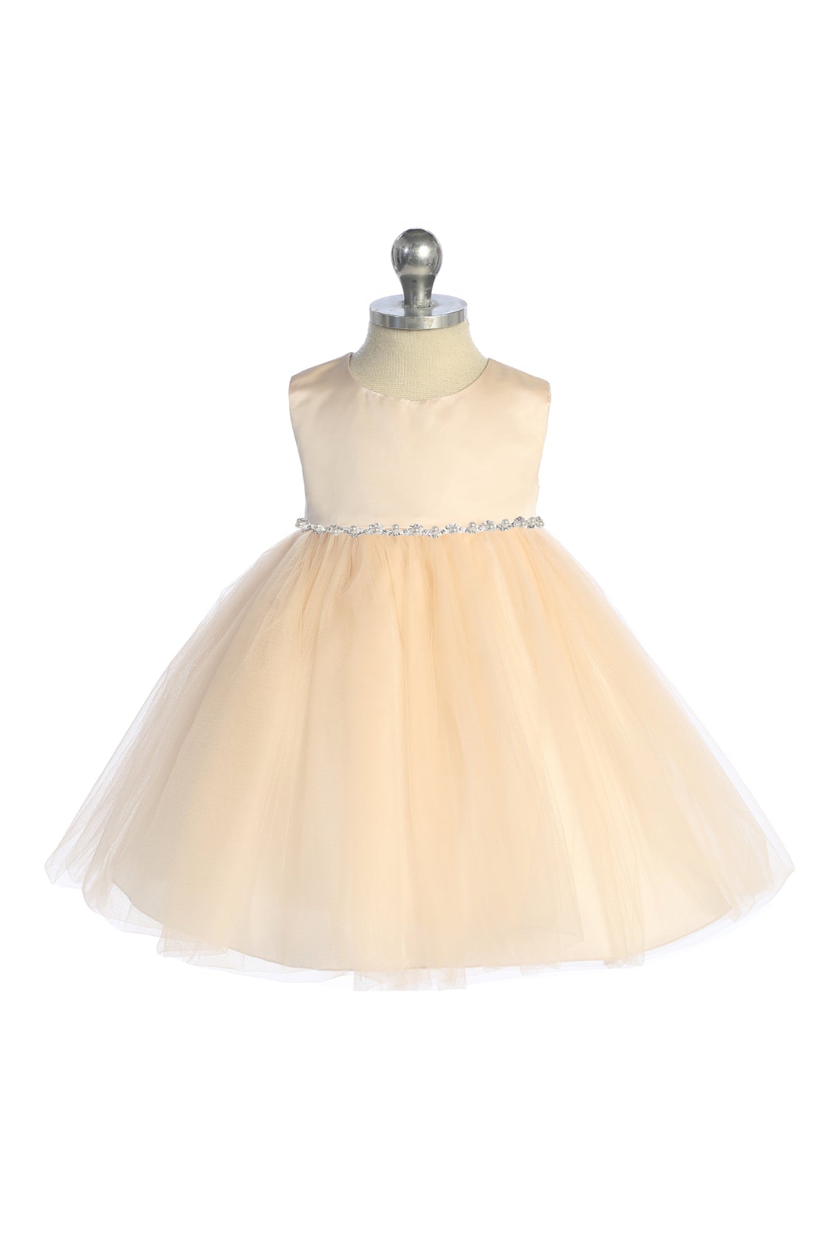 540-G-Satin Top Baby Dress w/ Rhinestones & Pearls