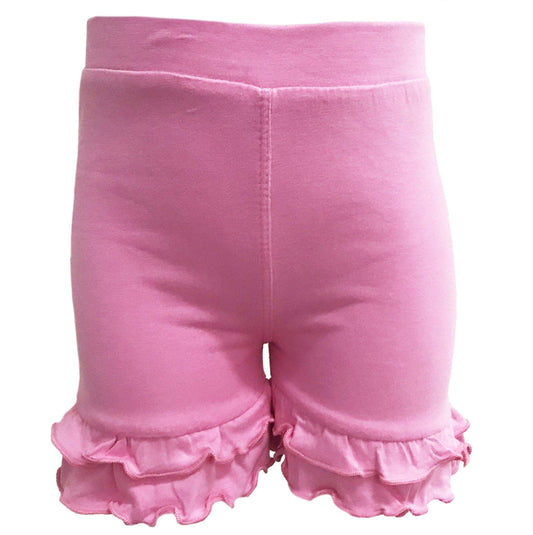 Pink Stretch Cotton Knit Ruffled Shorts 4-8Y-AnnLoren-4-5T,6,7-8,ANNLOREN,Pink,Shorts,Spring & Summer,Spring & Summer 2020