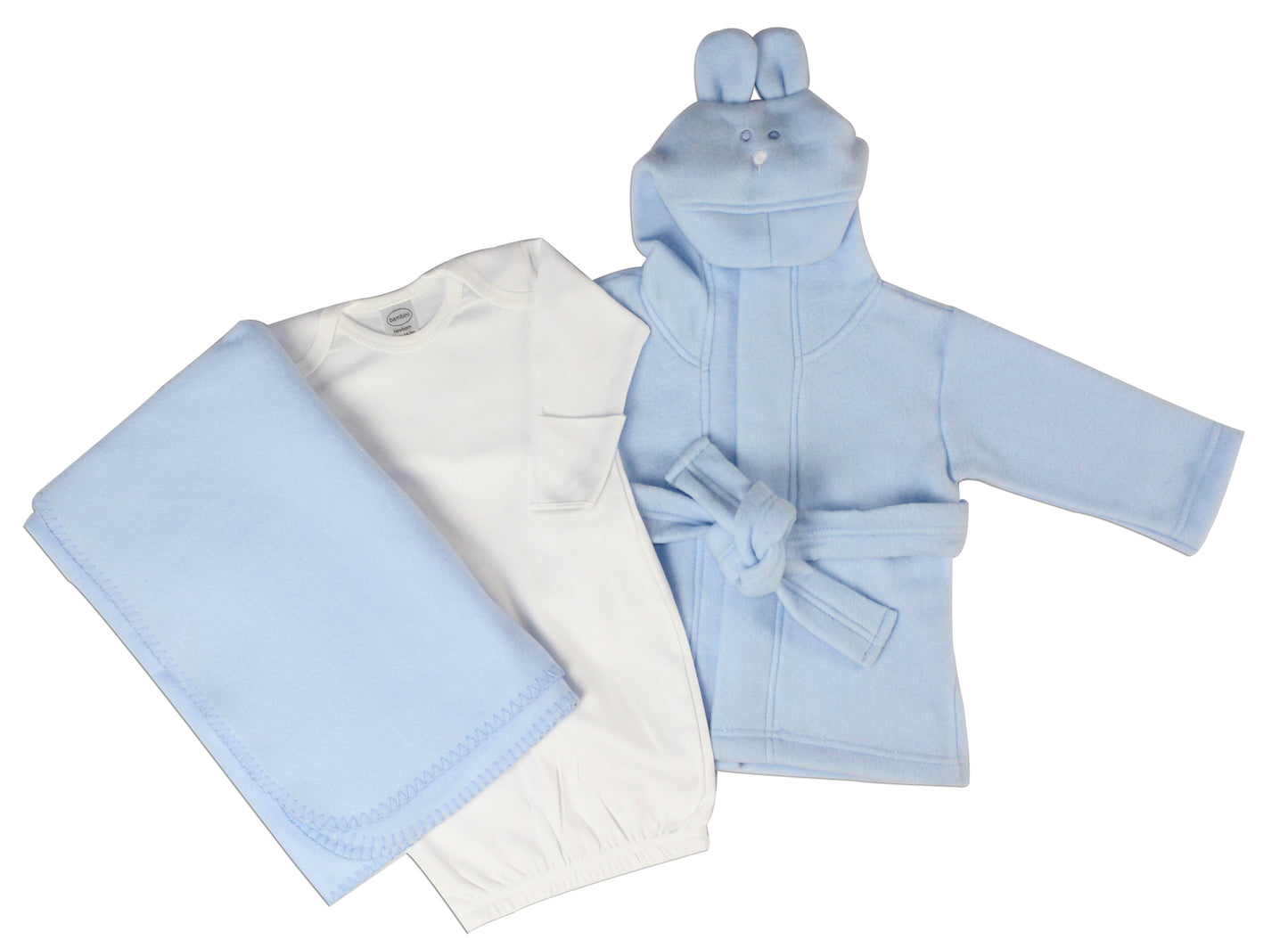 Newborn Baby Boys 3 Pc Layette Set (Gown, Robe, Fleece Blanket) LS_0142