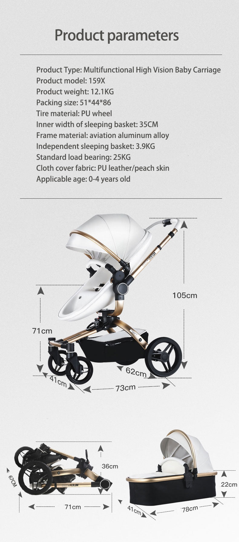 Aulon Luxury Baby Stroller 3 in 1 [Free Shipping]