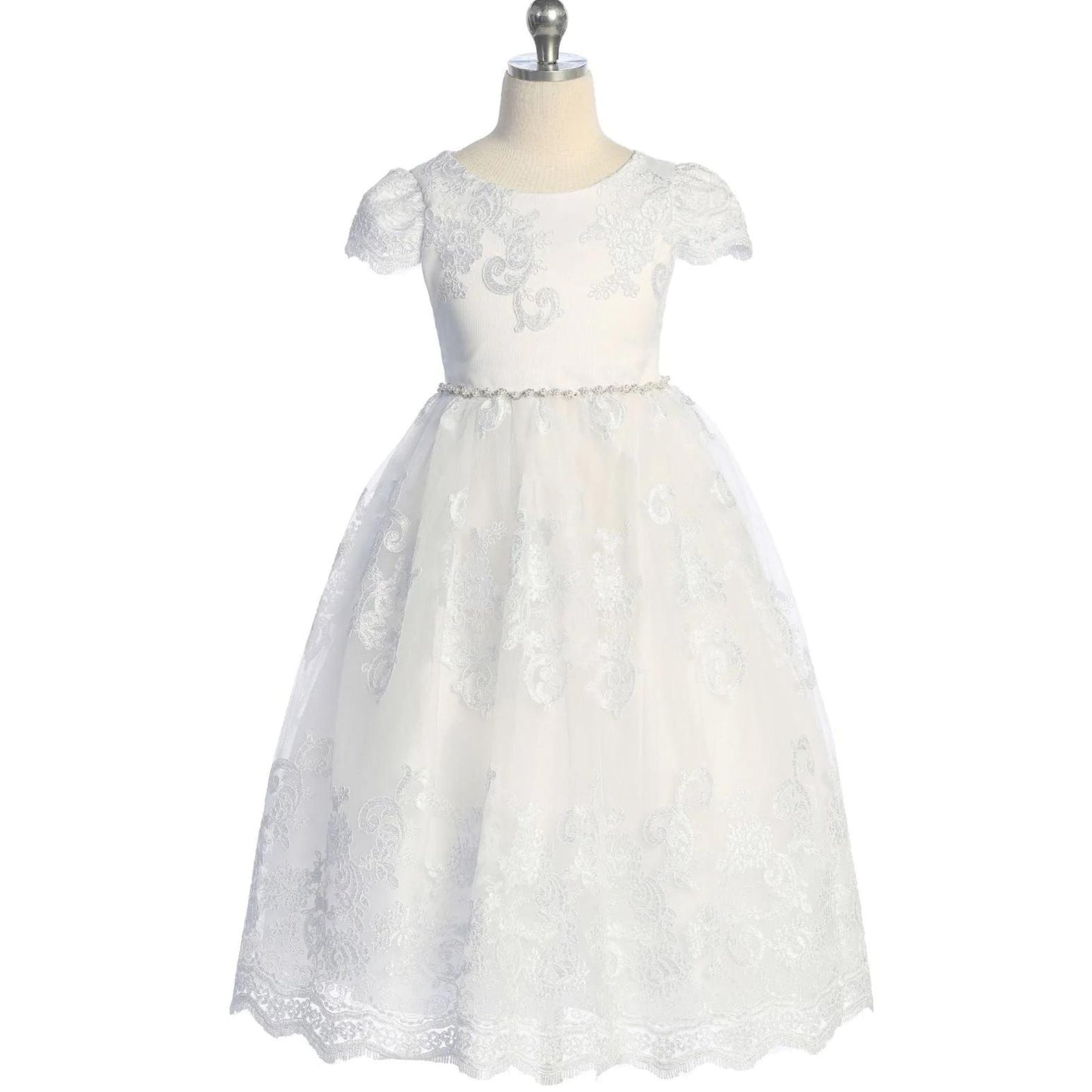 Cording Embellished Lace Sleeve Long Dress Kid's Dream Communion