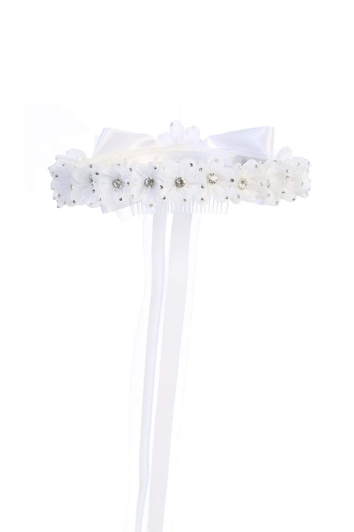 Gem Flower Crown-Kid's Dream-1_2,3_4,5_6,7_8,big_girl,color_White,fabric_Satin,little_girl,size_02,size_04,size_06,size_08,size_10,size_12,size_14