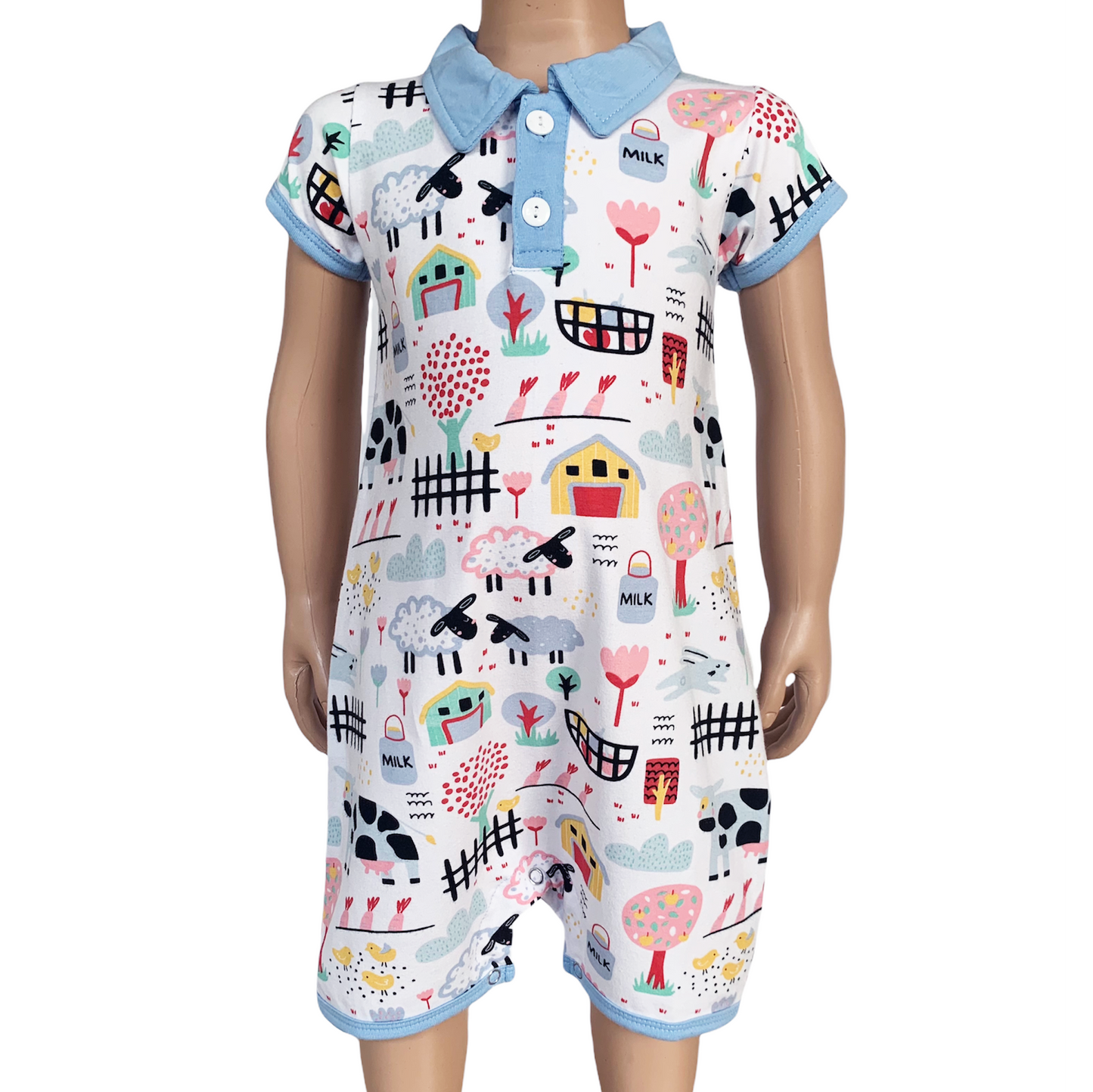 AnnLoren Baby/Toddler Boys short sleeve Fun Farm Animal Romper