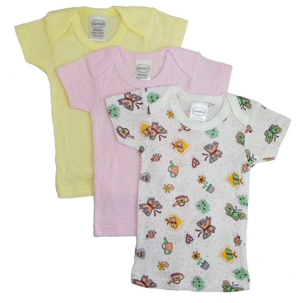 Girl's Rib Knit Short Sleeve T-Shirt Variety 3-Pack (NB,S,M,L)-Bambini-Babt T-shirt,Baby Clothes
