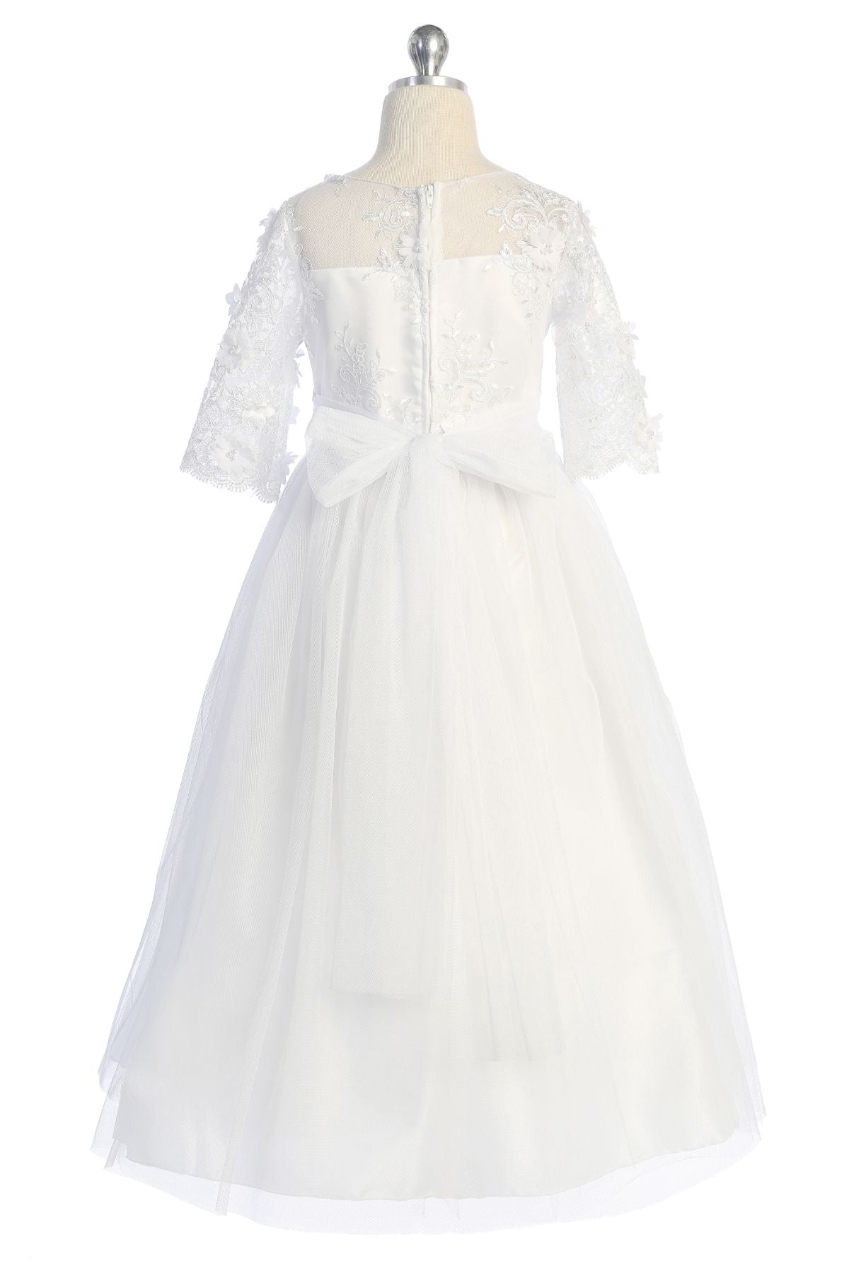 558- Flower and Pearl Lace Illusion Dress