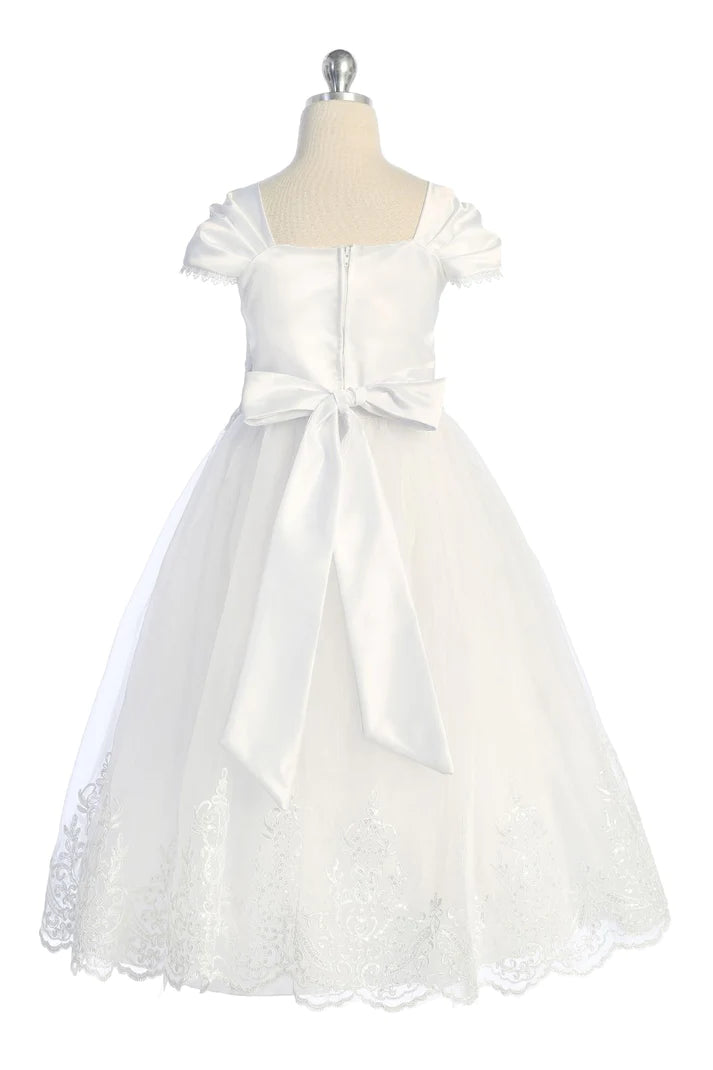 Embellished Organza Pleated Cap Sleeve Long Dress