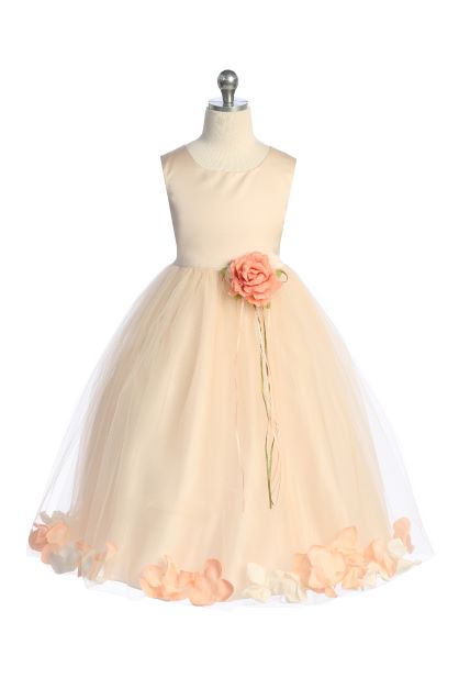 160B+ Blush Satin Flower Petal Plus Size Girl Dress