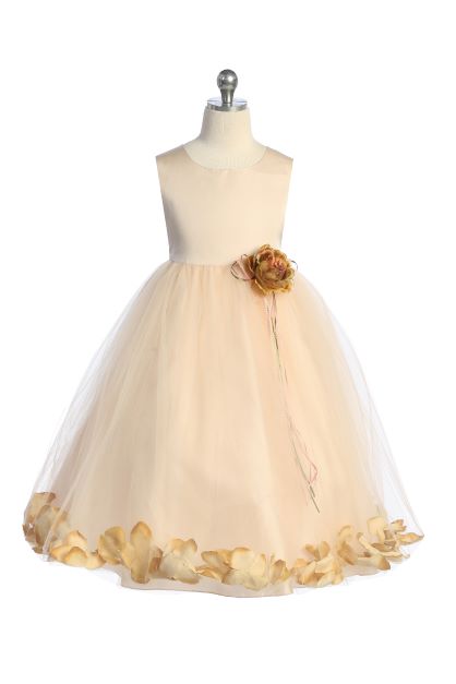 160B[SASH] Blush Satin Flower Petal Girl Dress with Organza Sash and Plus Sizing