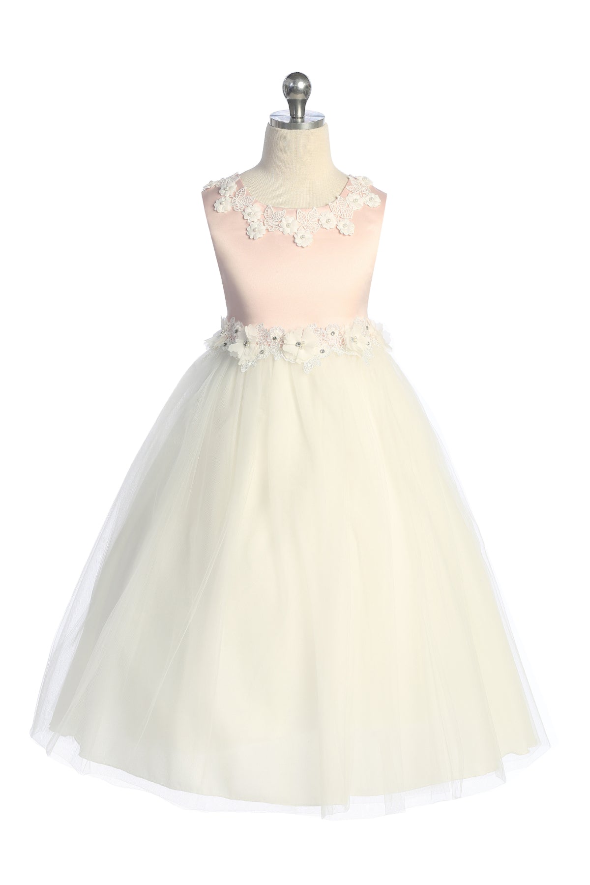 458-A Luxurious Princess Ballgown Dress w/ Floral Trim