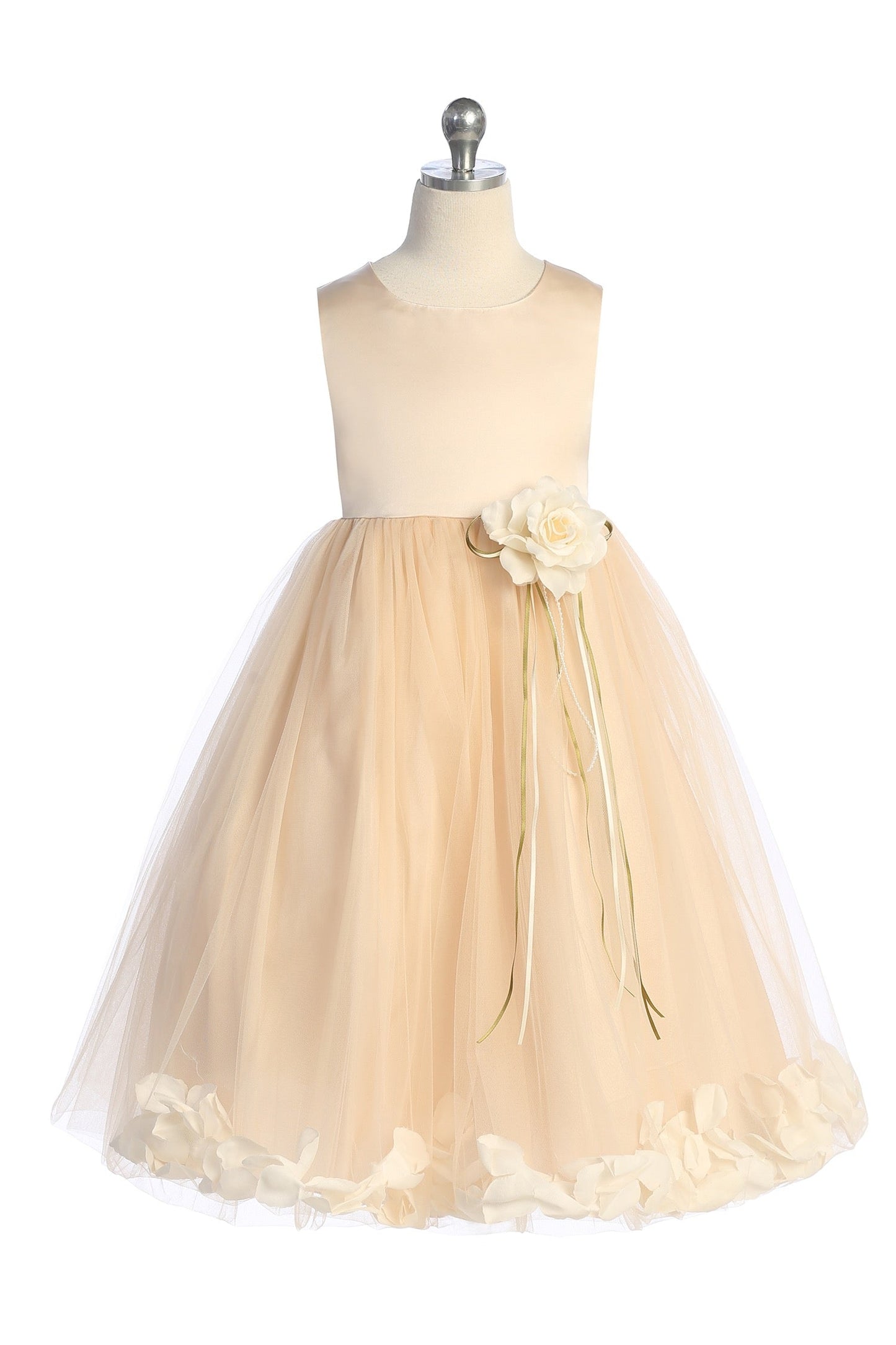 160B+ Blush Satin Flower Petal Plus Size Girl Dress