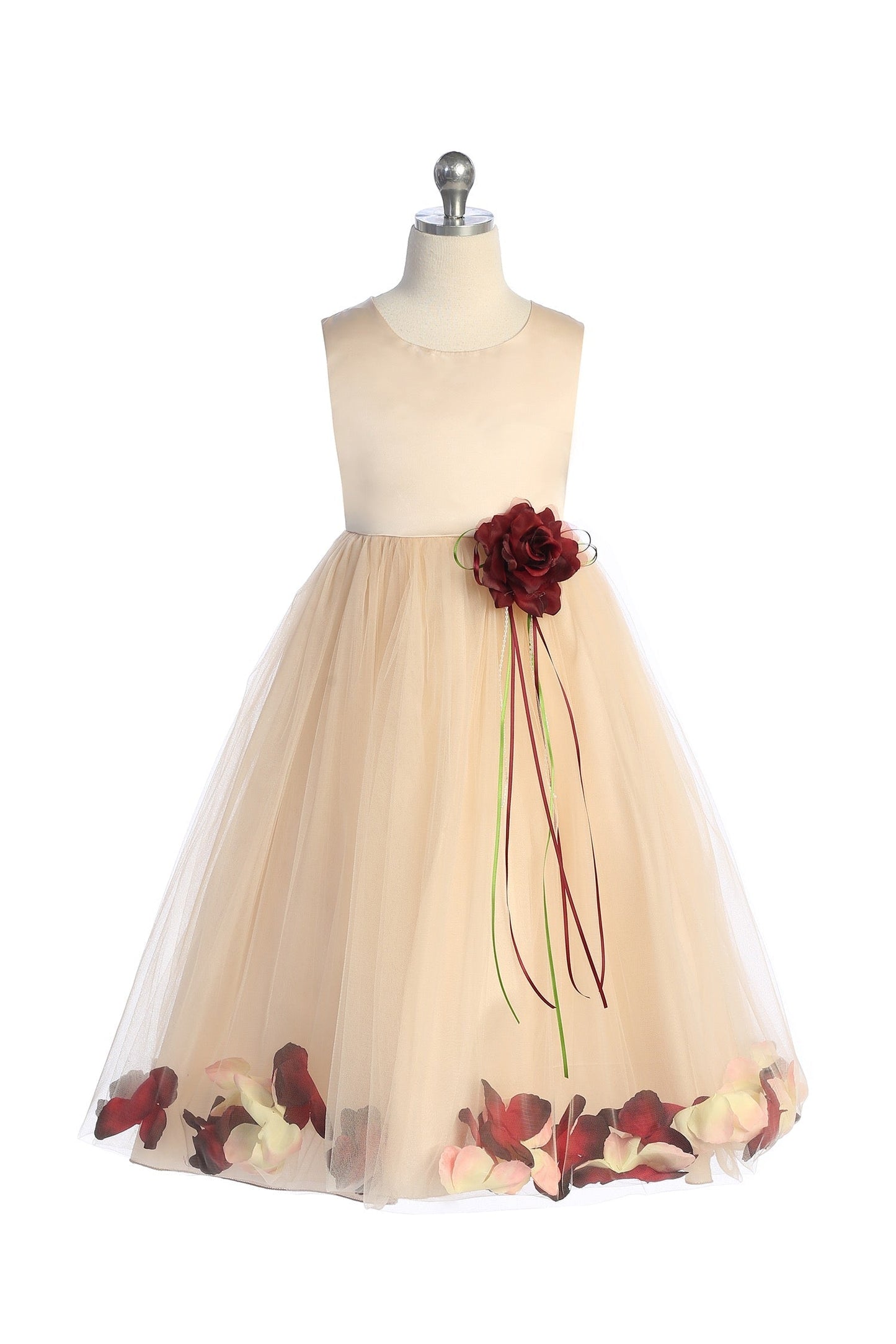 160B+ Blush Satin Flower Petal Plus Size Girl Dress