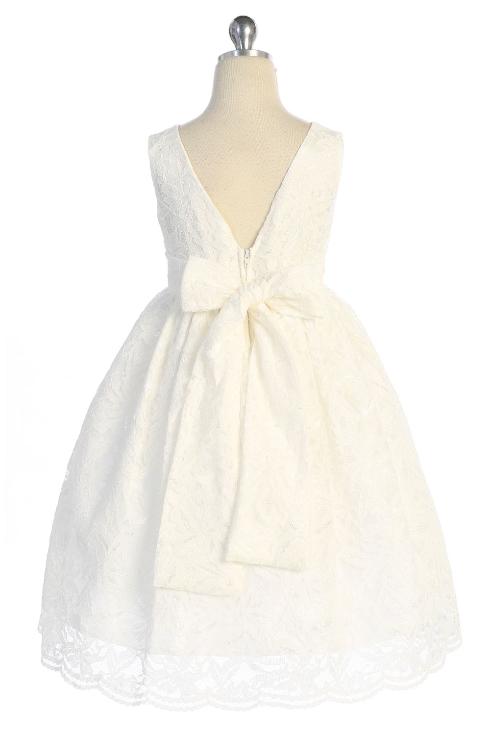 526-E- Lace V Back Bow Plus Size Dress w/ Thick Rhinestone Trim