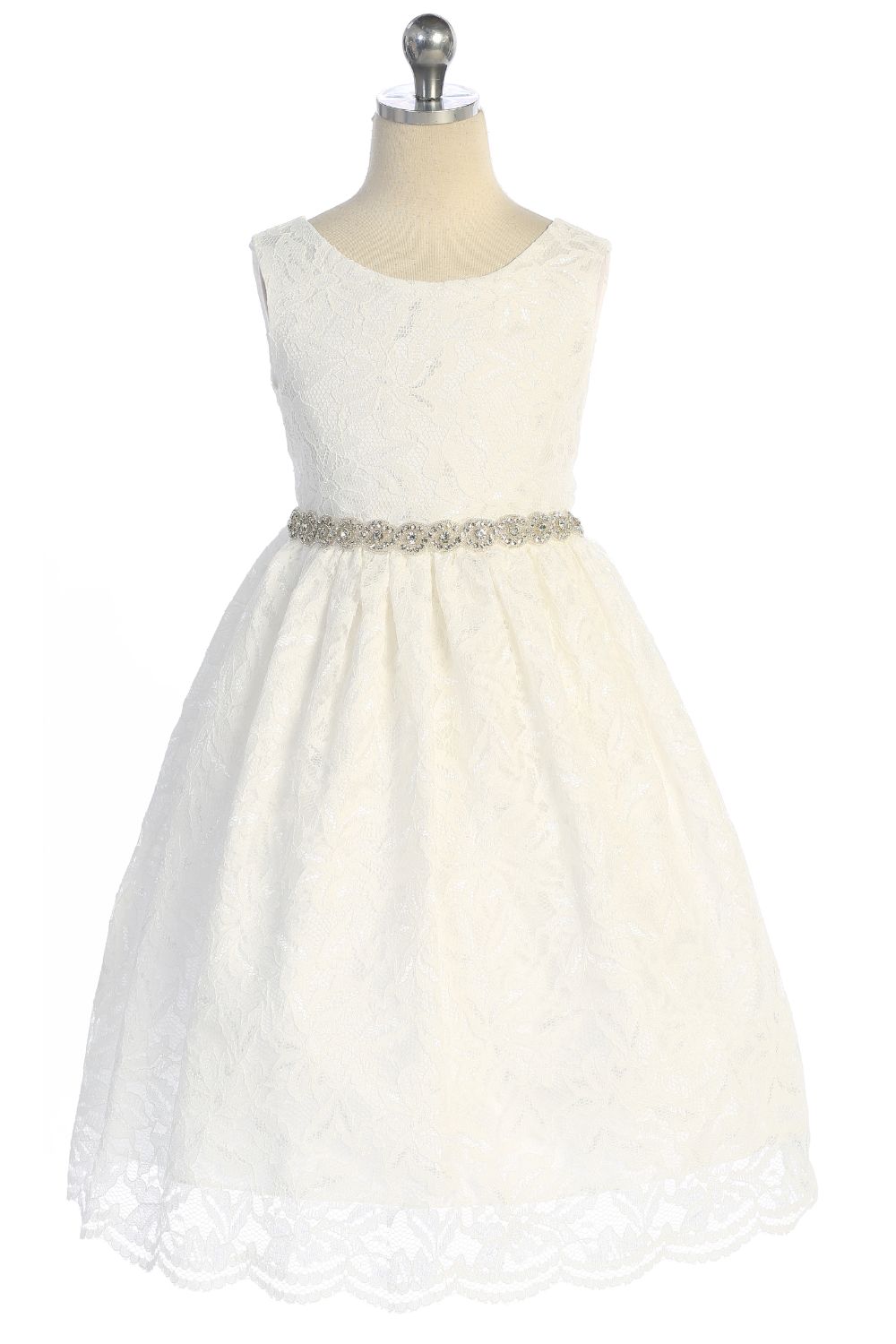 526-A Lace V Back Bow Plus Size Dress w/ Rhinestone Trim