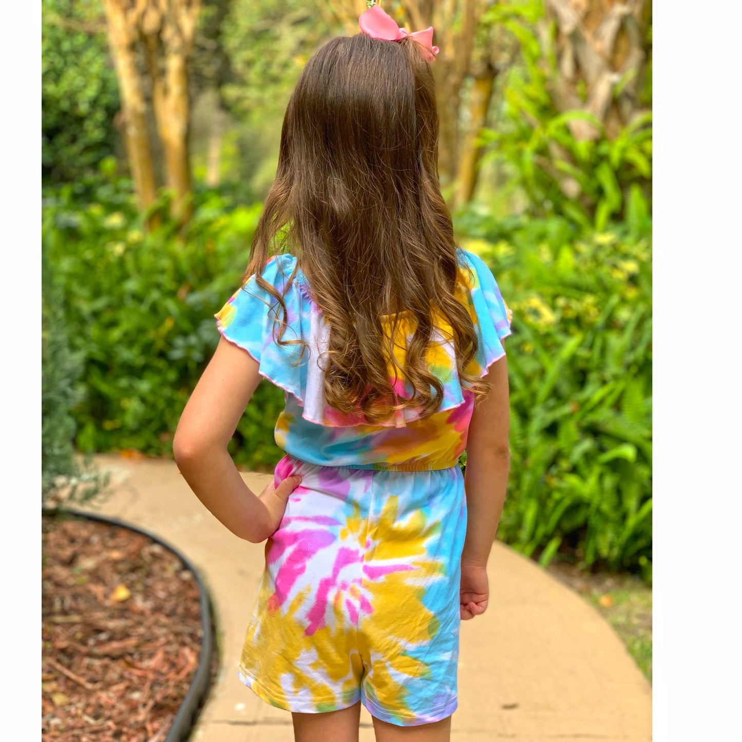 AnnLoren Big Little Girls Pastel Tie Dye Shorts Jumpsuit Summer One Piece Outfit