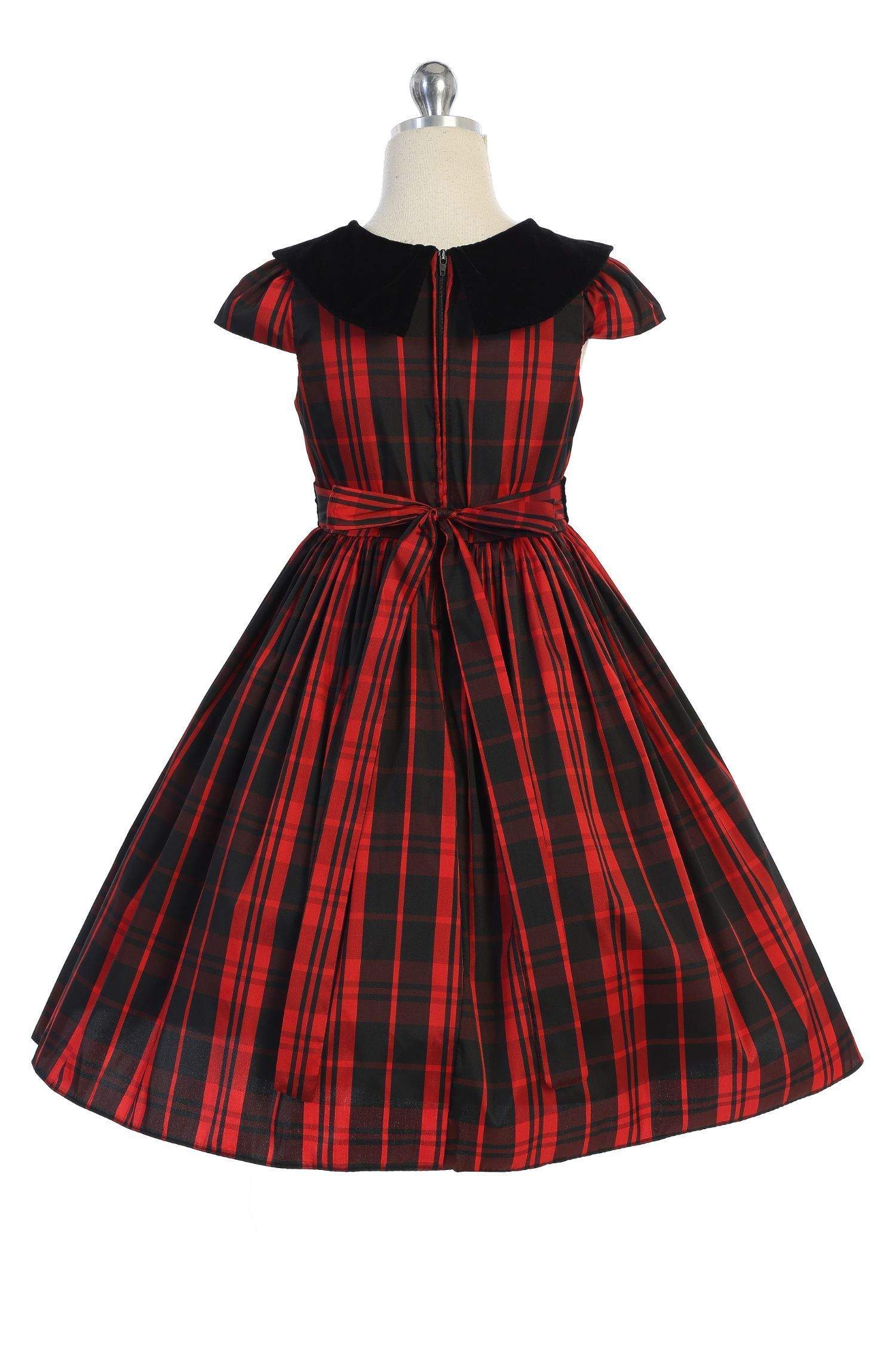 Classic Plaid with Velvet Collar Plus Size Girl Dress-Kid's Dream-Color_Green,Color_Red,girl-dress,length_Knee Length,meta-related-collection-shop-the-outfit-girls,size _18.5,size_14.5,size_16.5,size_20.5