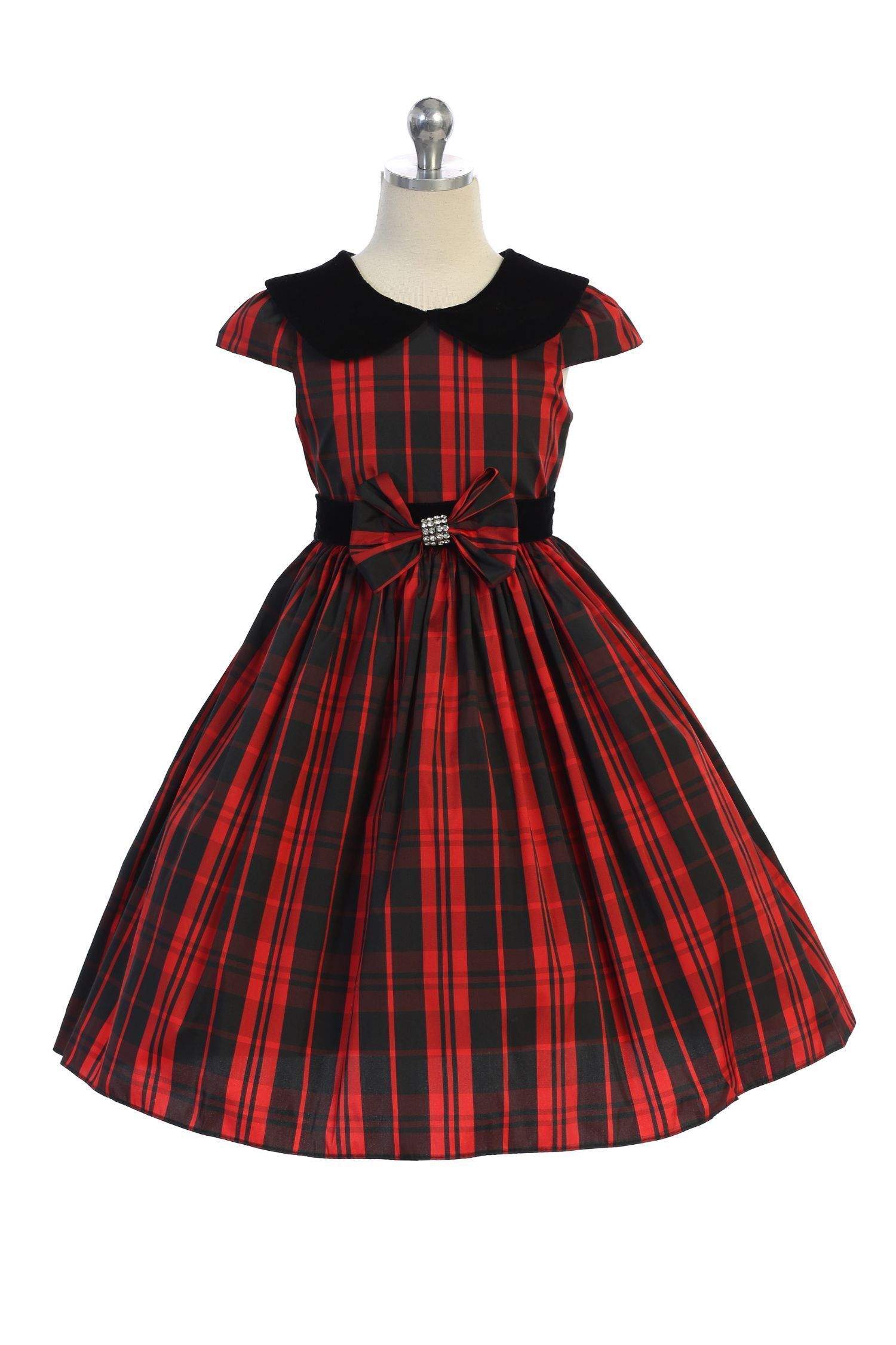 Classic Plaid with Velvet Collar Plus Size Girl Dress-Kid's Dream-Color_Green,Color_Red,girl-dress,length_Knee Length,meta-related-collection-shop-the-outfit-girls,size _18.5,size_14.5,size_16.5,size_20.5