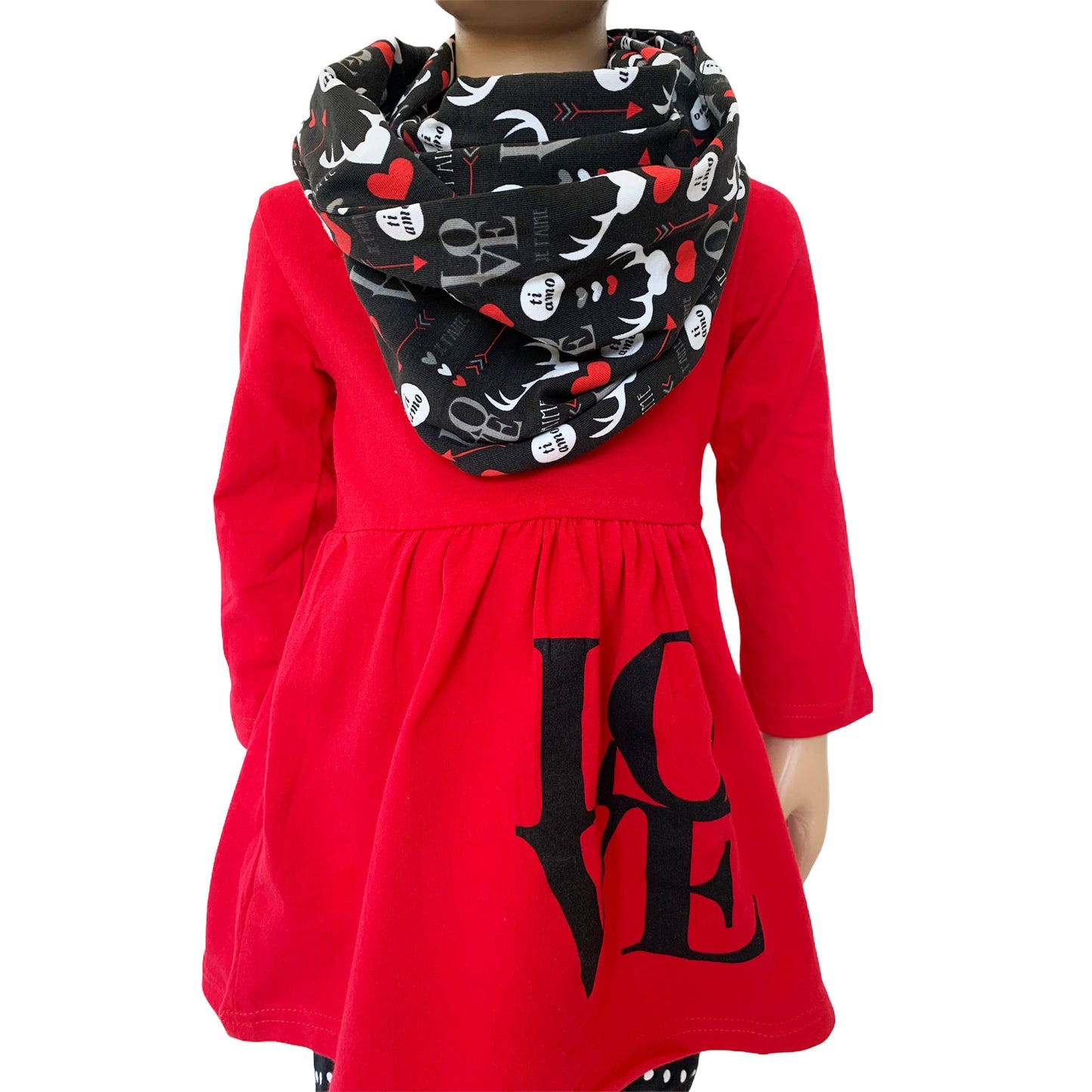 AL Limited Girls Valentine's Day LOVE Red Long Sleeve Tunic Leggings & Scarf Clothing Set