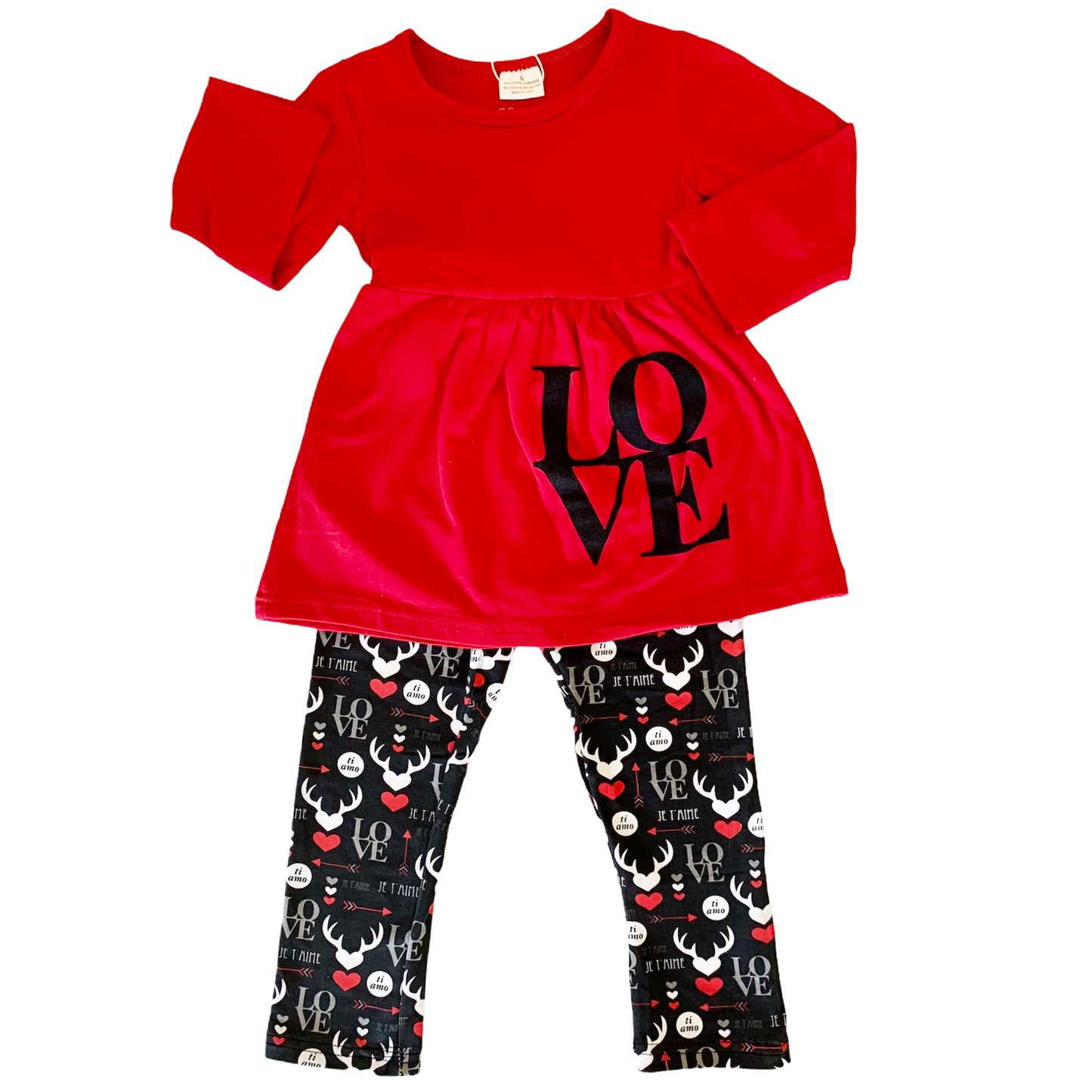 AL Limited Girls Valentine's Day LOVE Red Long Sleeve Tunic Leggings & Scarf Clothing Set