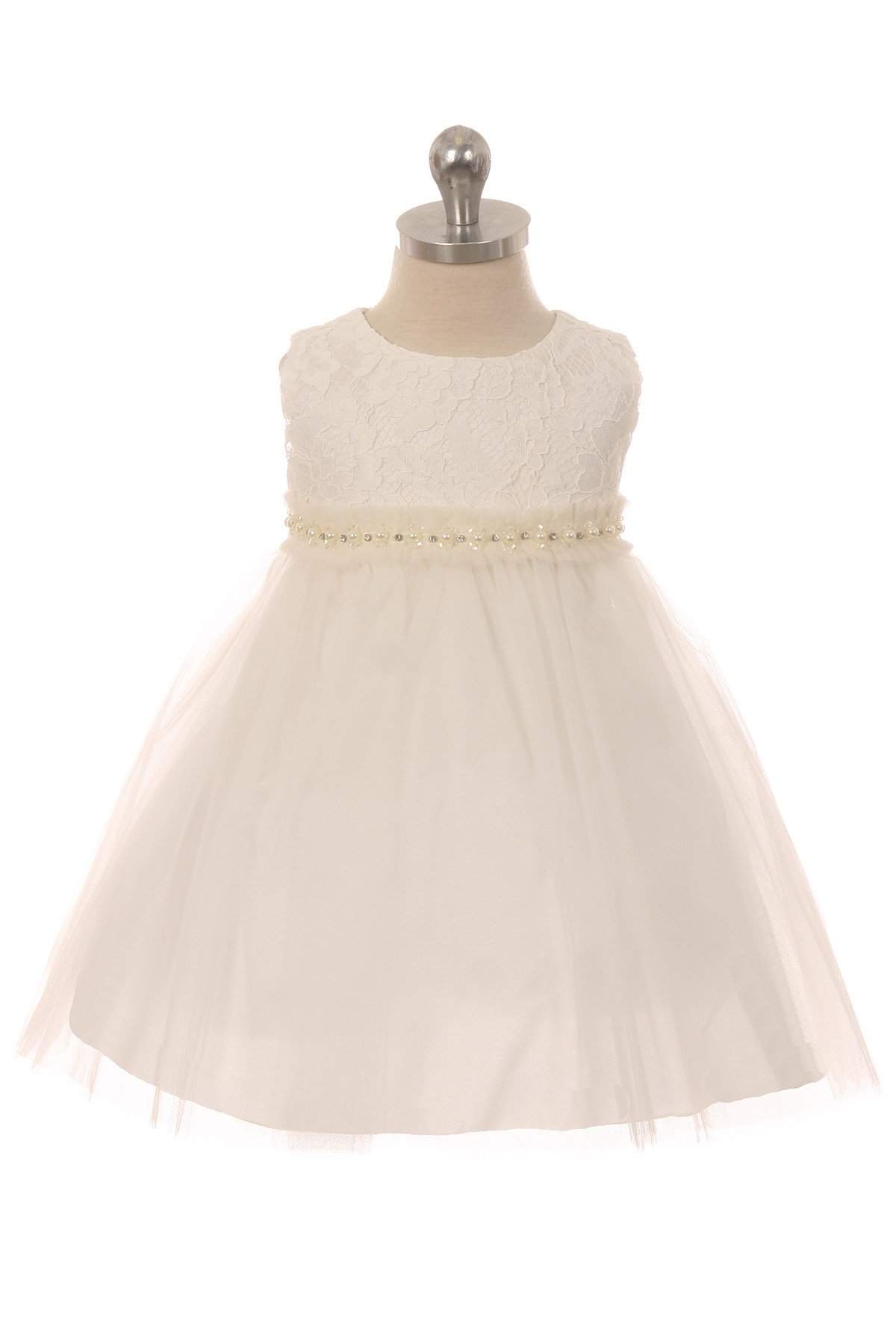 Lace Dress w/ Mesh Pearl Trim - Baby-Kid's Dream-Baby,Baby Clothes,Baby dress,baby Party Dress,Flower Girl,Toddler,Toddler Clothes,Toddler Dress,Toddlers