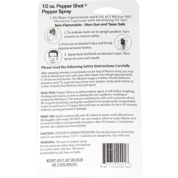 Pepper Shot 1.2% MC  1/2 oz  pepper spray belt clip and quick release keychain