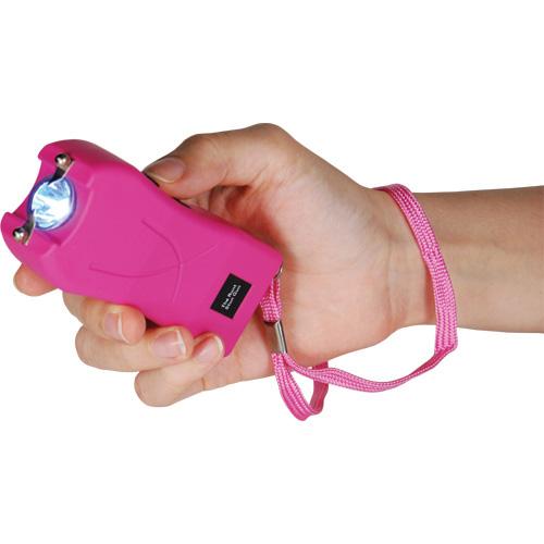 Rechargeable Runt 80,000,000 volt stun gun with flashlight and wrist strap disable pin Pink