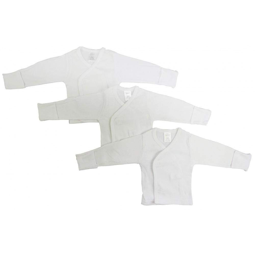 Rib Knit White Long Sleeve Side-Snap Shirt 3-Pack (NB,S)-Bambini-Babt T-shirt,Baby Clothes