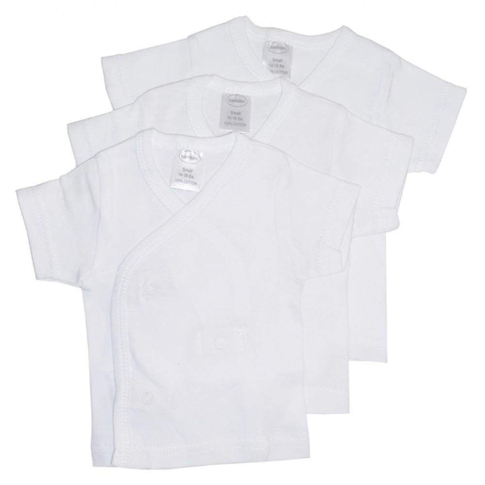 Rib Knit White Short Sleeve Side-Snap Shirt 3-Pack (NB,S)-Bambini-Babt T-shirt,Baby Clothes