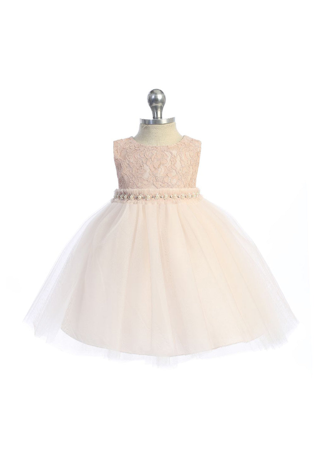 Lace Dress w/ Mesh Pearl Trim - Baby