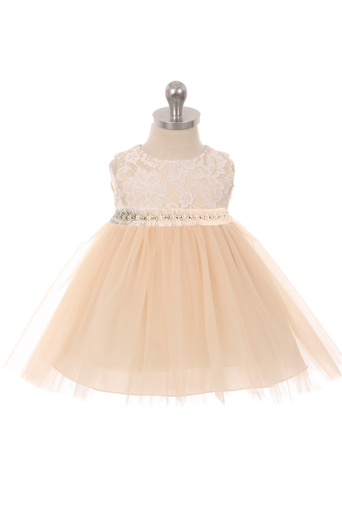 Lace Dress w/ Mesh Pearl Trim - Baby