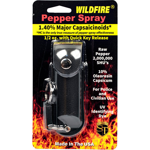 Wildfire 1.4% MC 1/2 oz pepper spray leatherette holster and quick release keychain black