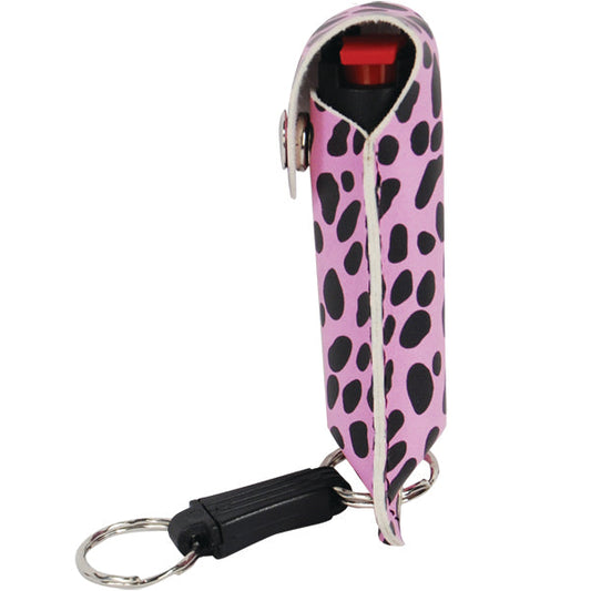Wildfire 1.4% MC 1/2 oz pepper spray fashion leatherette holster and quick release keychain cheetah black/pink