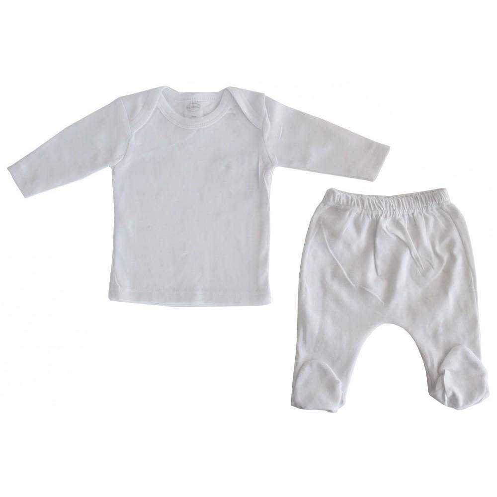 White Interlock Long Sleeve Shirt & Closed-Toe Pants Set (S,M,L)-Bambini-Baby Clothe Set,Baby Clothes,Baby Clothing Set