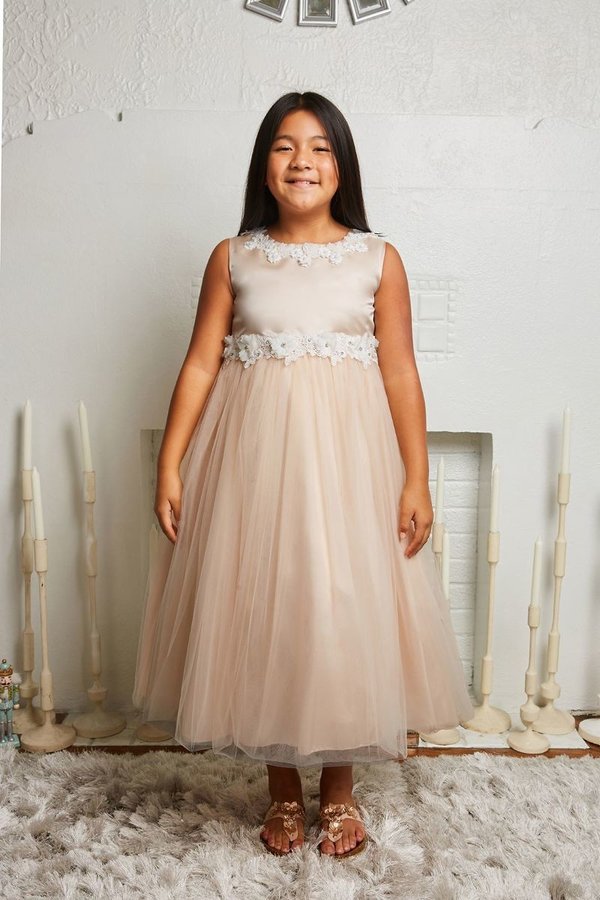 458-A Luxurious Princess Ballgown Dress w/ Floral Trim