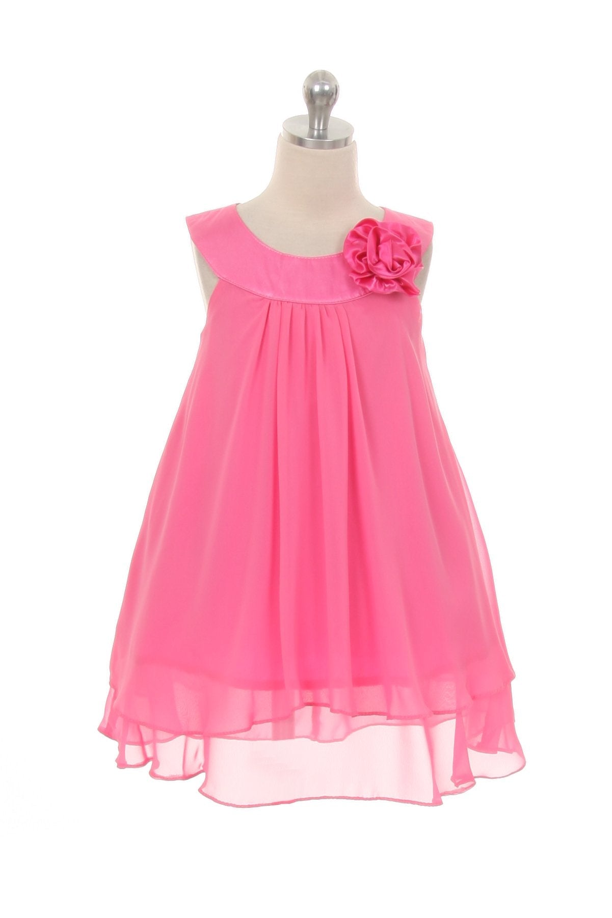 Dress - Chiffon Dress With Satin Neckline