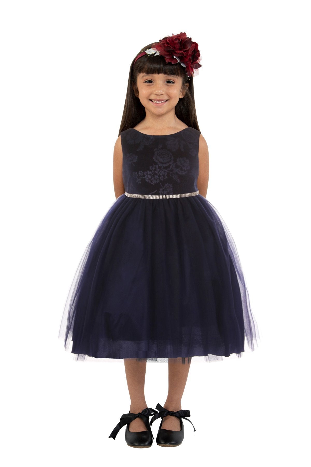 454+ Embossed Floral Velvet Tulle Plus Size Girl Dress