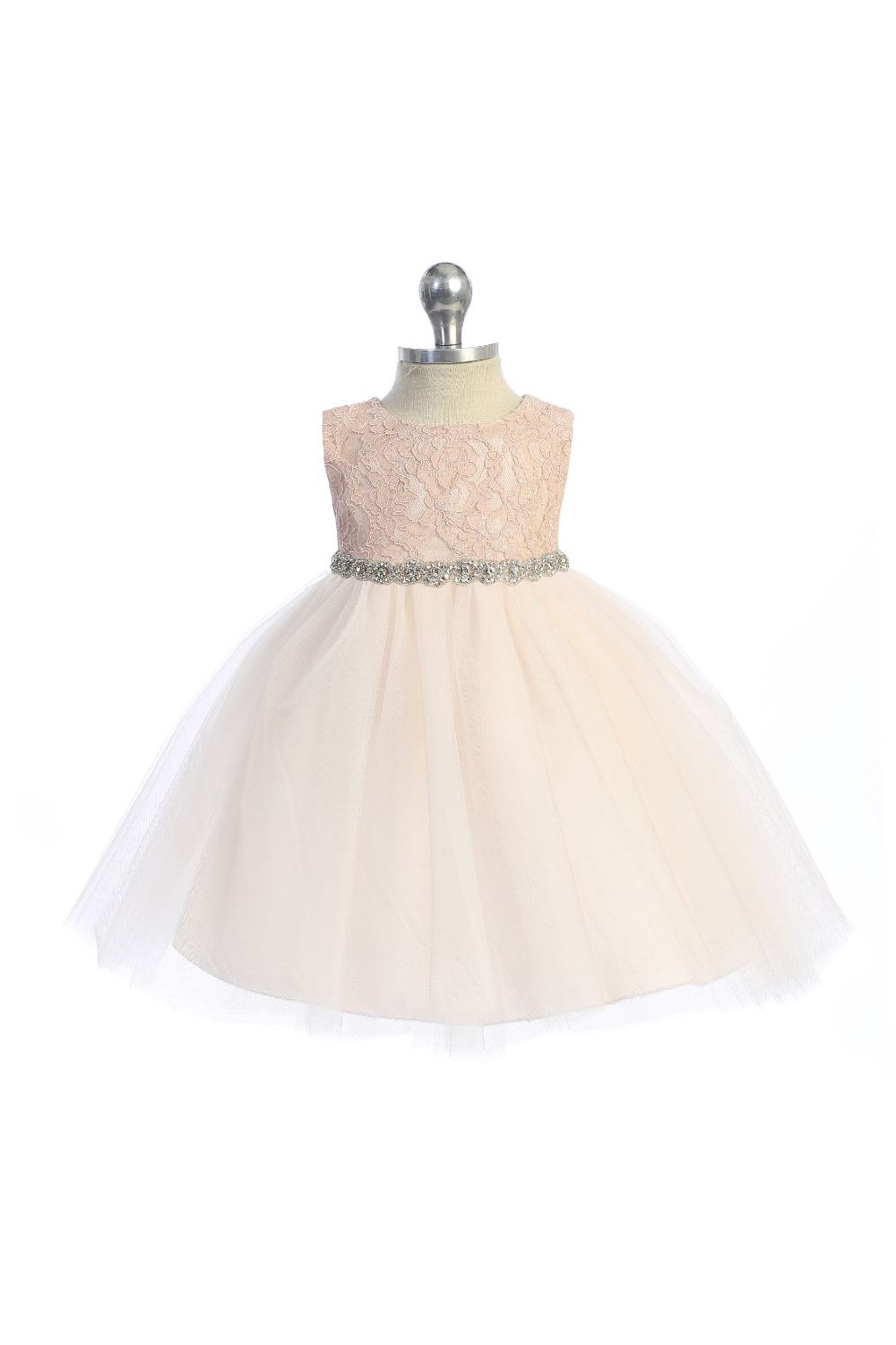Dress - Lace Baby Dress W/ Rhinestone Trim