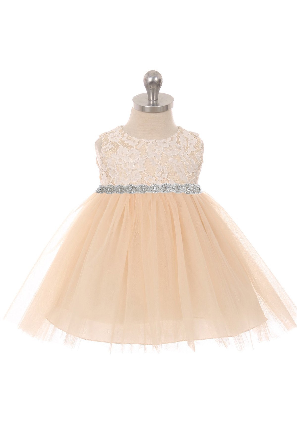 Dress - Lace Baby Dress W/ Rhinestone Trim