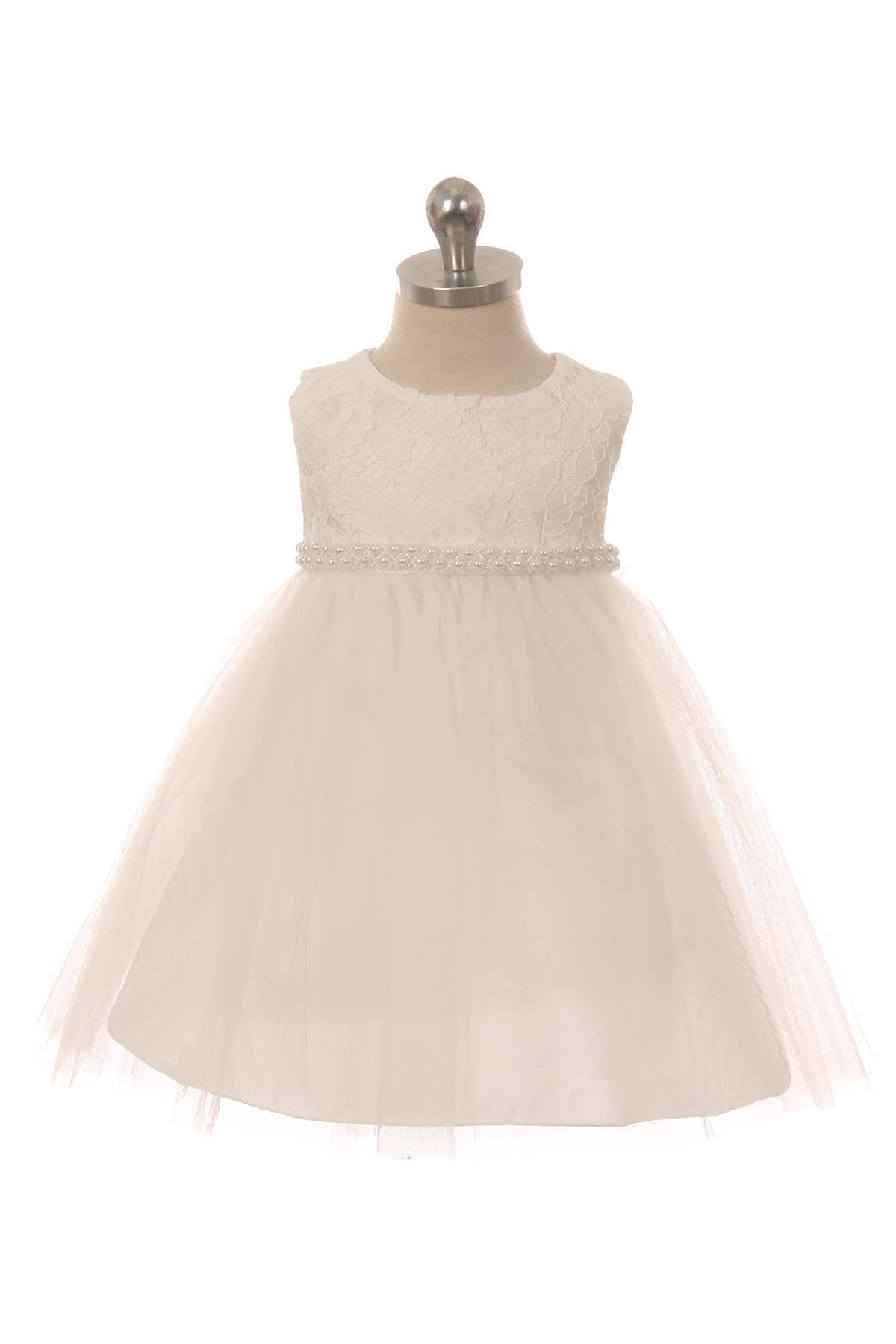 Dress - Lace Baby Dress W/ Thick Pearl Trim