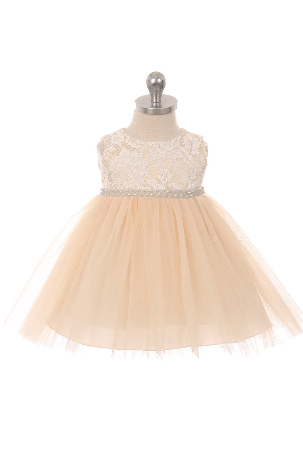Dress - Lace Baby Dress W/ Thick Pearl Trim