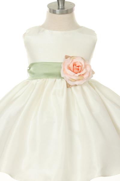 Dress - Poly Silk Organza Sash Classic Baby Dress (Ivory Dress)