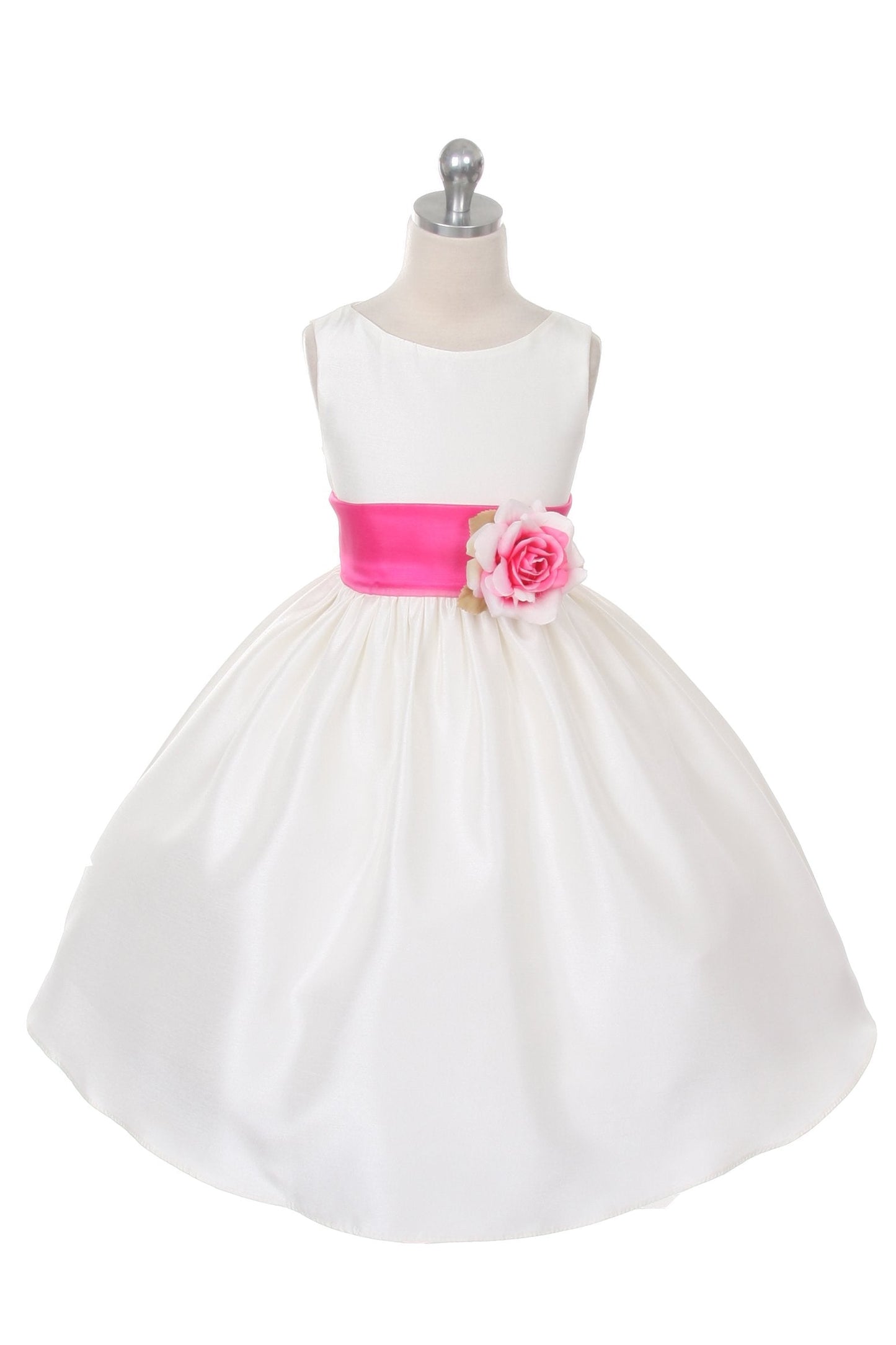 Dress - Poly Silk Organza Sash Girl Dress (White Dress)