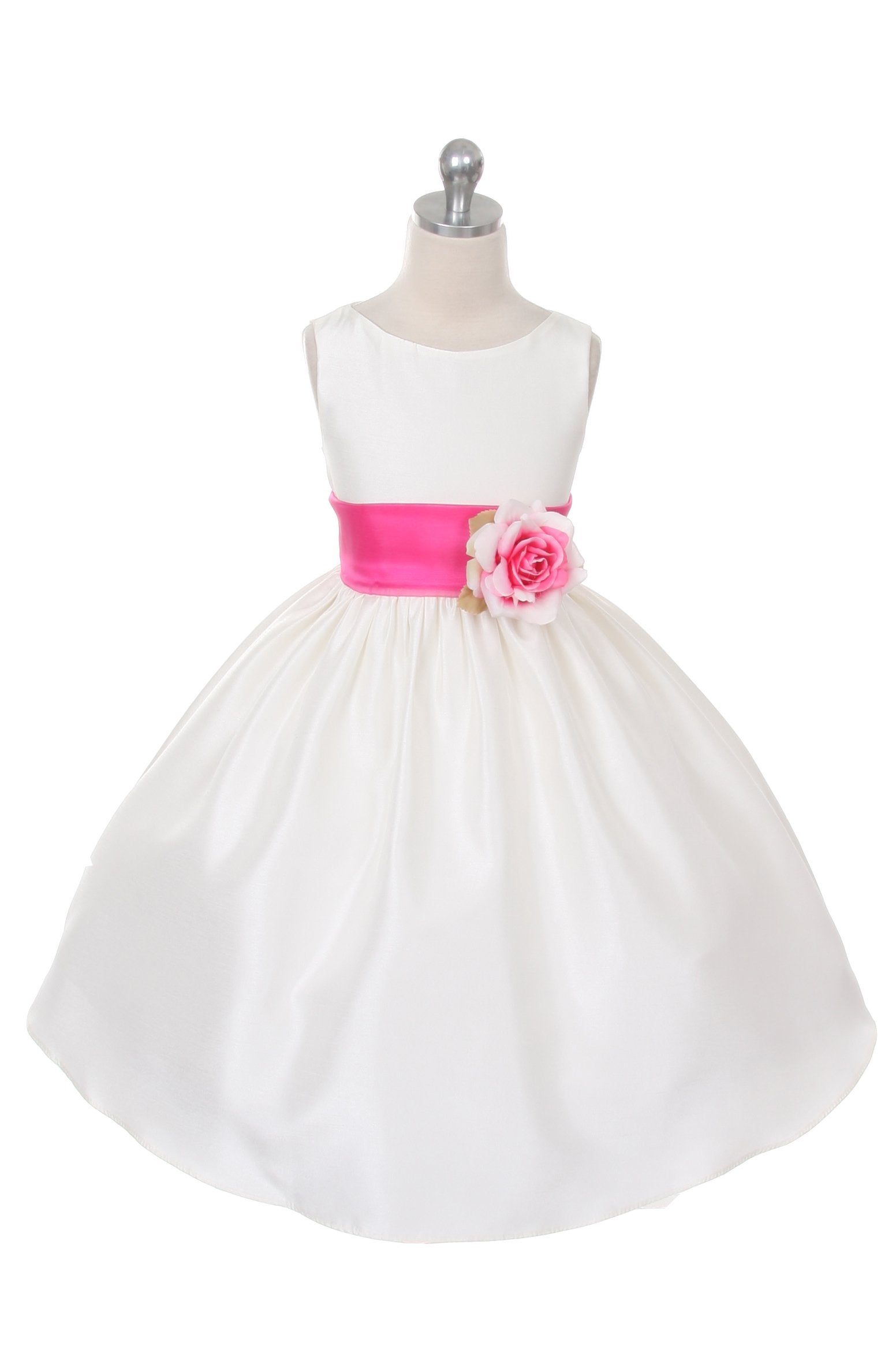 Dress - Poly Silk Organza Sash Girl Dress (White Dress)
