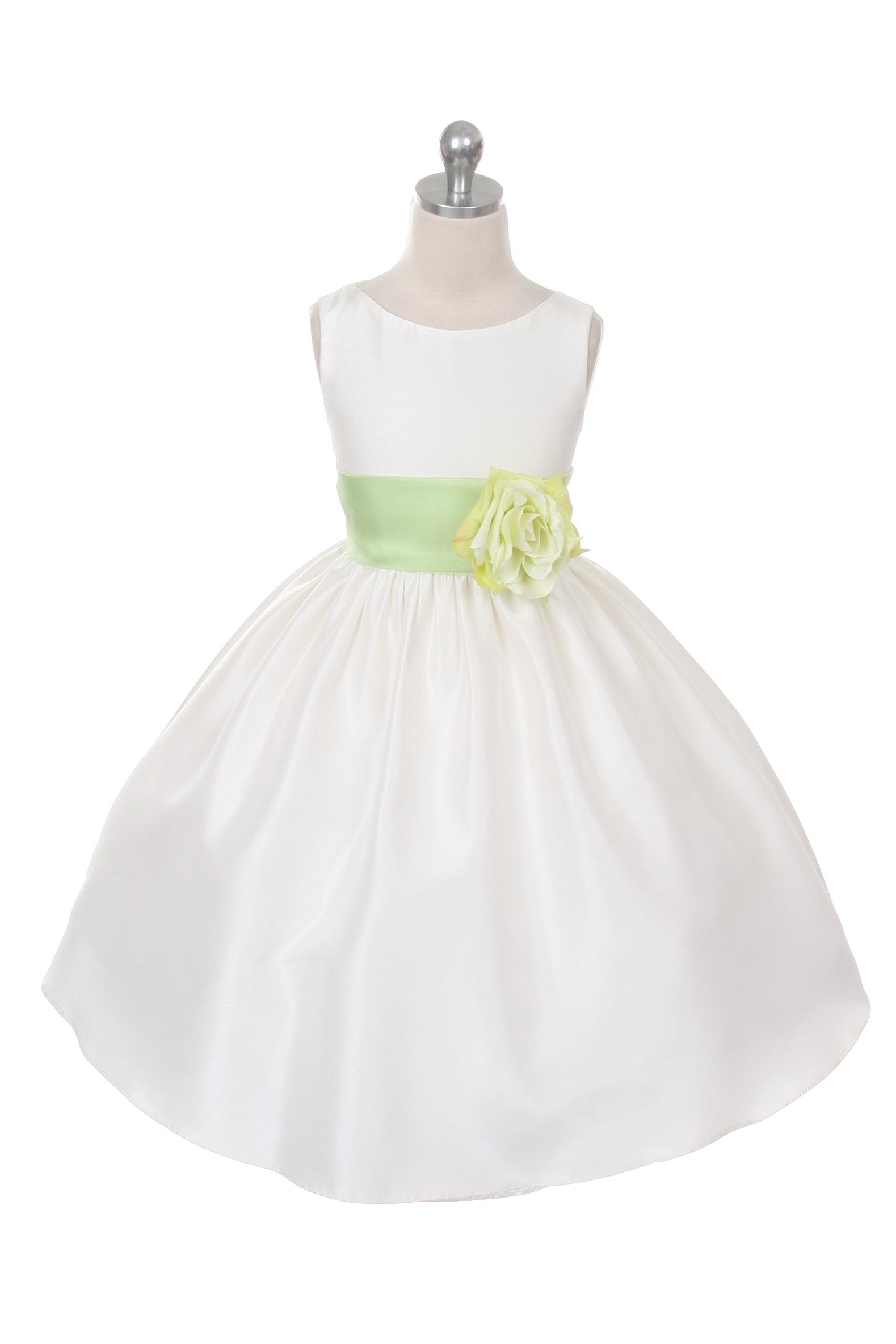 Dress - Poly Silk Organza Sash Girl Dress (White Dress)