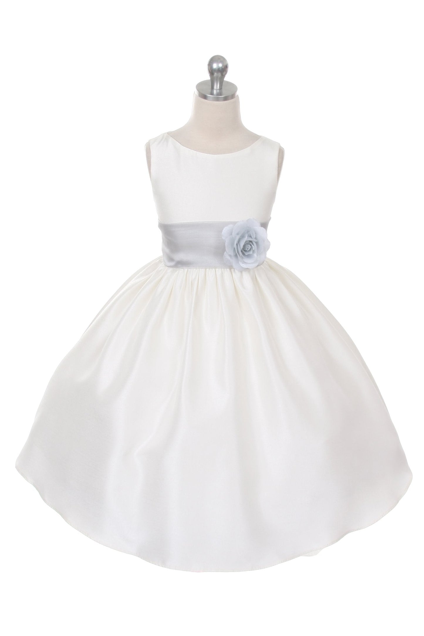 Dress - Poly Silk Organza Sash Girl Dress (White Dress)