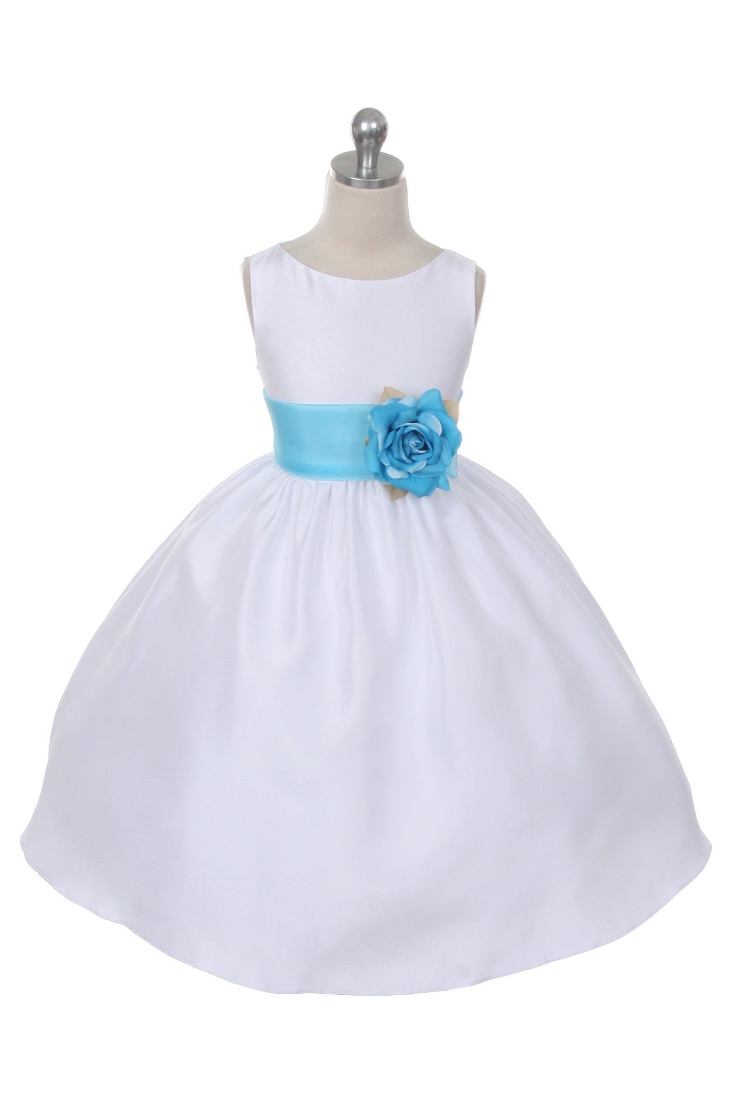 Dress - Poly Silk Organza Sash Girl Dress (White Dress)