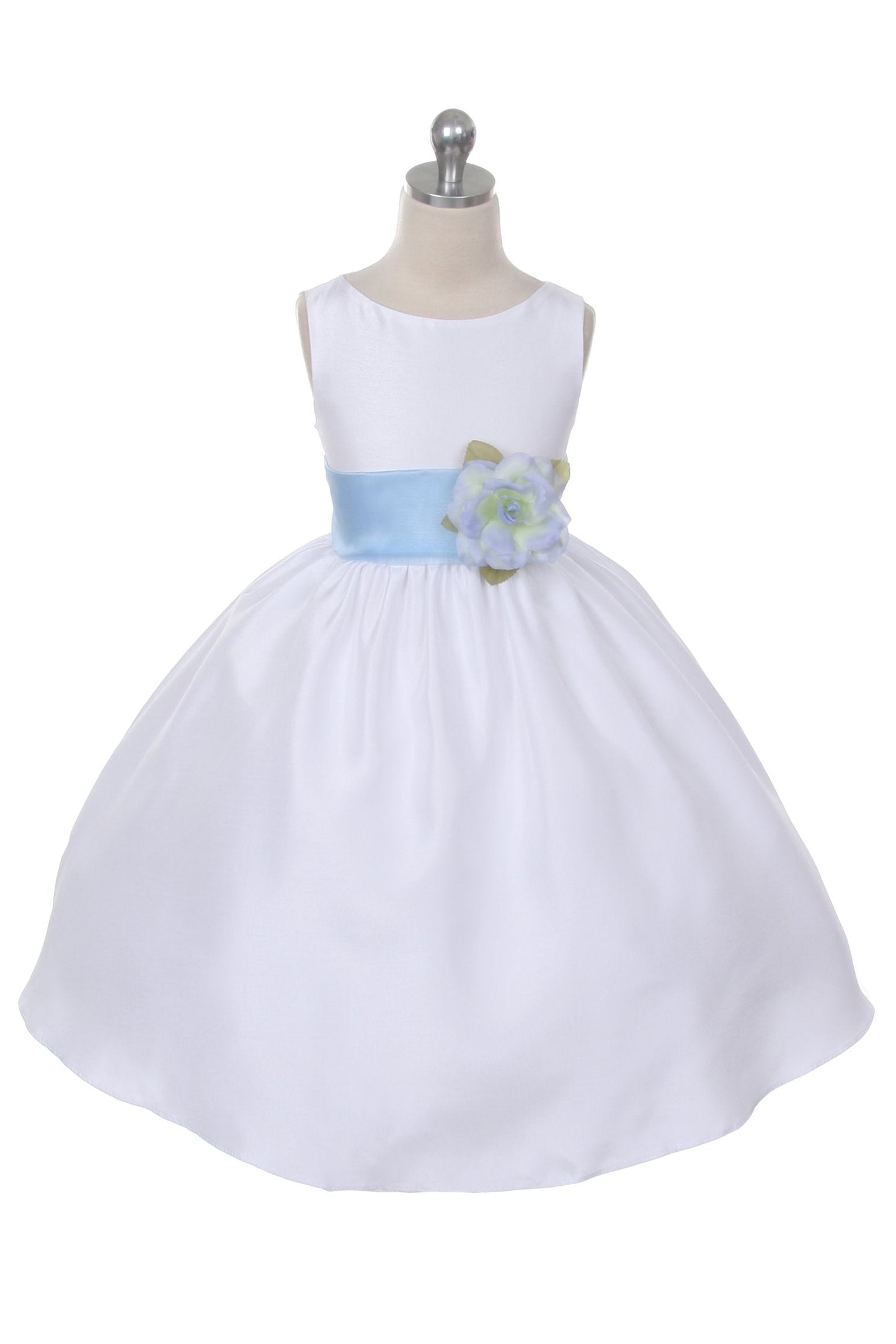 Dress - Poly Silk Organza Sash Girl Dress (White Dress)