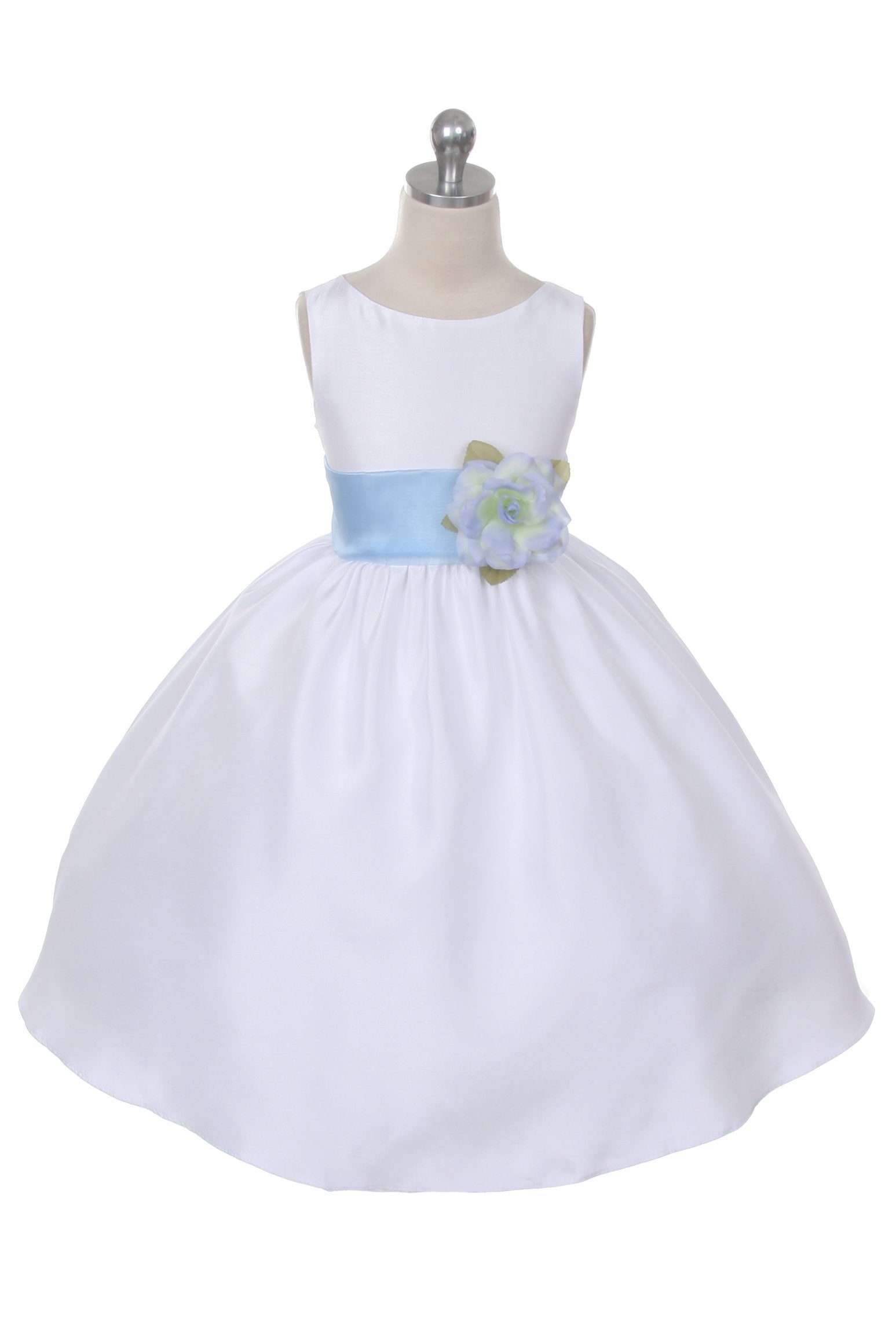 Dress - Poly Silk Organza Sash Girl Dress (White Dress)