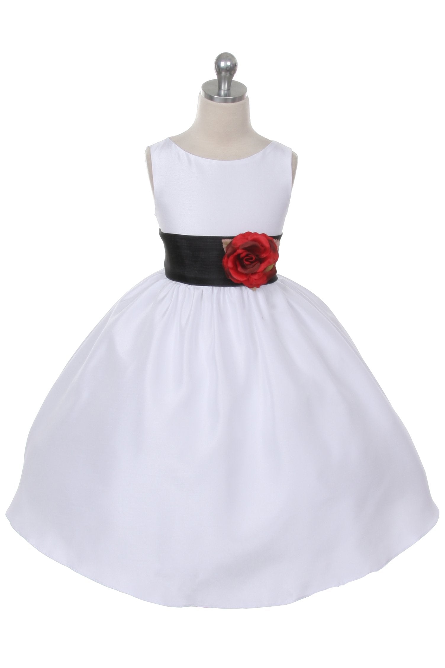 Dress - Poly Silk Organza Sash Girl Dress (White Dress)