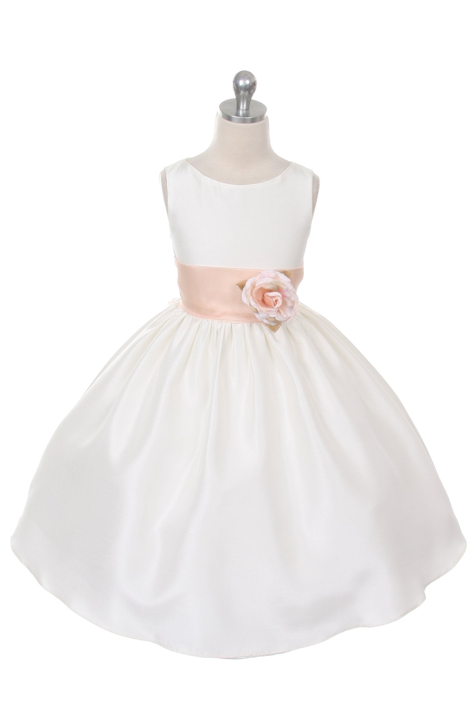 Dress - Poly Silk Organza Sash Girl Dress (White Dress)
