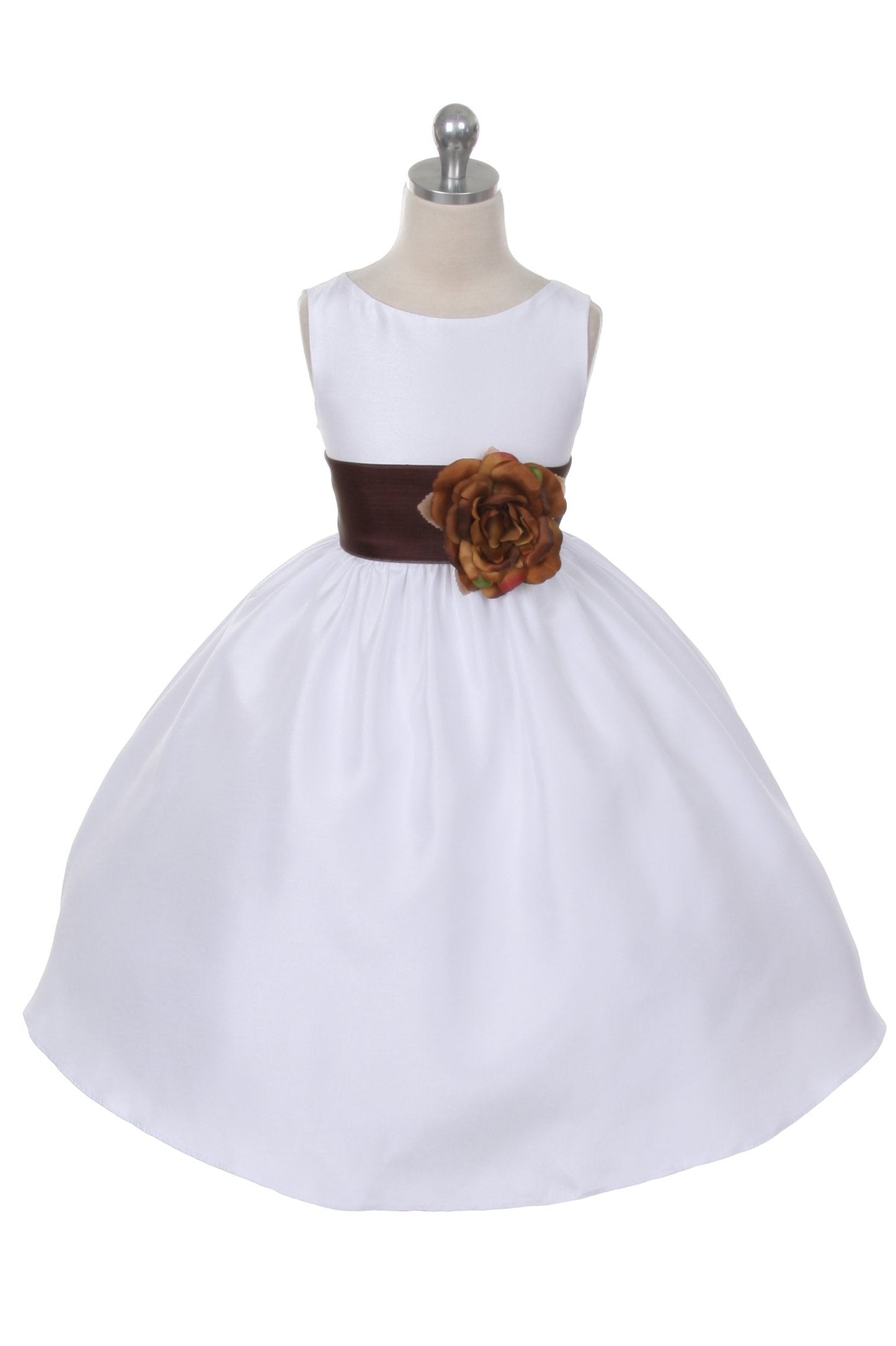 Dress - Poly Silk Organza Sash Girl Dress (White Dress)